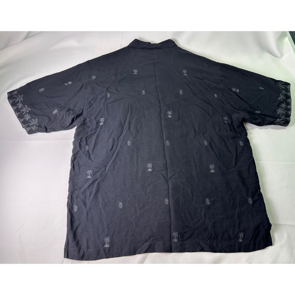 Tommy Bahama Silk Button Up Shirt‎ Palm Tree Pineapple Print Black Mens Medium - Picture 5 of 6